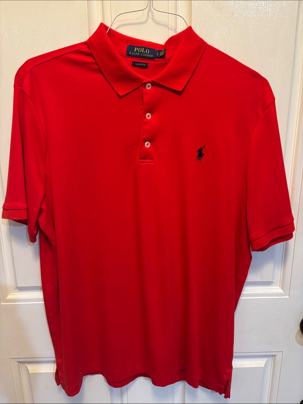 Men’s Polo by Ralph Lauren Bright Red Polo with Navy Pony Size L